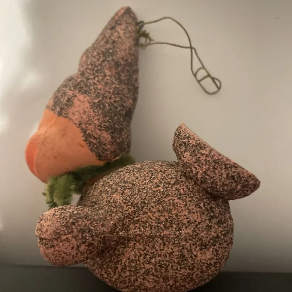Vintage Christmas Elf Gnome Glittered Decoration Ornament Paper Mache